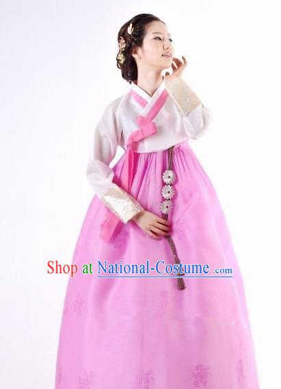 Korean Traditional Bride Hanbok Clothing White Blouse and Pink Skirt Korean Fashion Apparel Costumes for Women