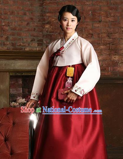 Korean Traditional Bride Hanbok Clothing Pink Blouse and Red Skirt Korean Fashion Apparel Costumes for Women