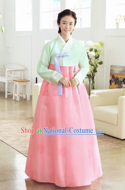 Korean Traditional Bride Hanbok Clothing Green Blouse and Pink Dress Korean Fashion Apparel Costumes for Women