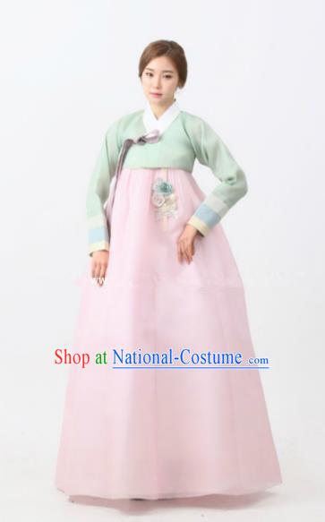 Korean Traditional Bride Palace Hanbok Clothing Green Blouse and Pink Dress Korean Fashion Apparel Costumes for Women