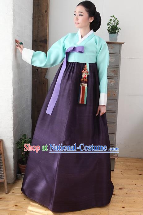 Korean Traditional Bride Palace Hanbok Clothing Green Blouse and Purple Dress Korean Fashion Apparel Costumes for Women