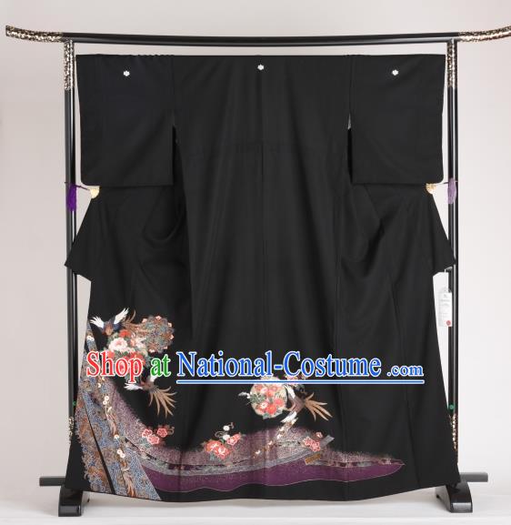 Japan Ancient Printing Flowers Silk Furisode Kimonos Traditional Female Yukata Dress Formal Costume for Women