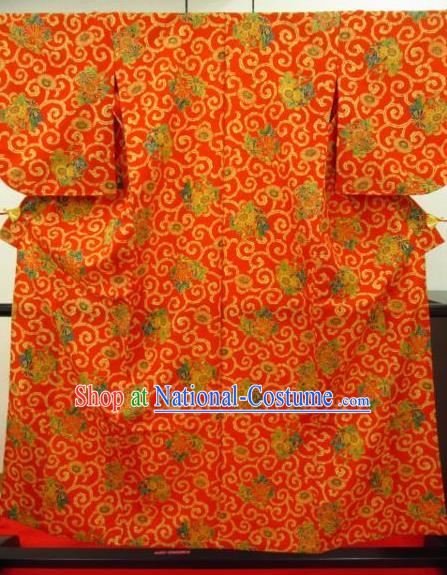 Japan Ancient Orange Furisode Kimonos Traditional Female Yukata Dress Formal Costume for Women