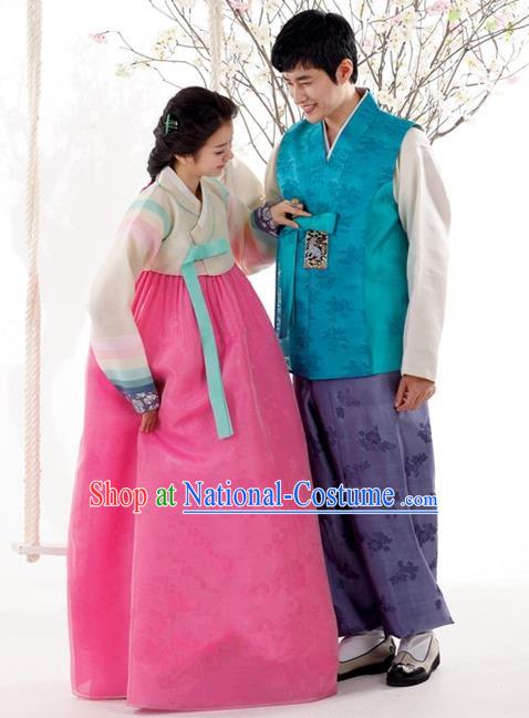 Korean Traditional Bride and Bridegroom Palace Hanbok Clothing Complete Set