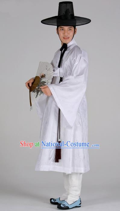 Asian Korean Traditional Palace White Hanbok Clothing Ancient Korean Costume for Men