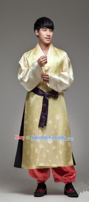 Asian Korean Traditional Palace Yellow Hanbok Clothing Ancient Bridegroom Korean Costume for Men