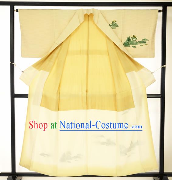 Japanese Ancient Male Yellow Kimono Costume Traditional Wafuku Hakama Haori Yukata for Men