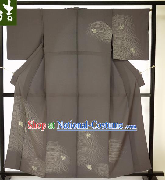 Japanese Ancient Male Grey Kimono Costume Traditional Wafuku Hakama Haori Yukata for Men