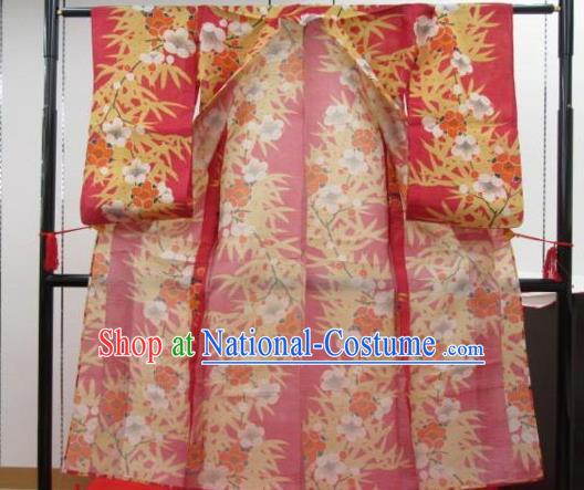 Japan Ancient Printing Red Furisode Kimonos Traditional Female Yukata Dress Formal Costume for Women