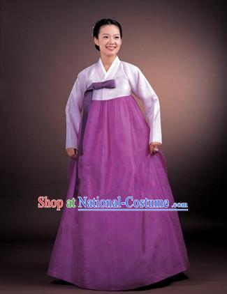 Korean Traditional Bride Palace Hanbok Clothing Lilac Blouse and Purple Dress Korean Fashion Apparel Costumes for Women