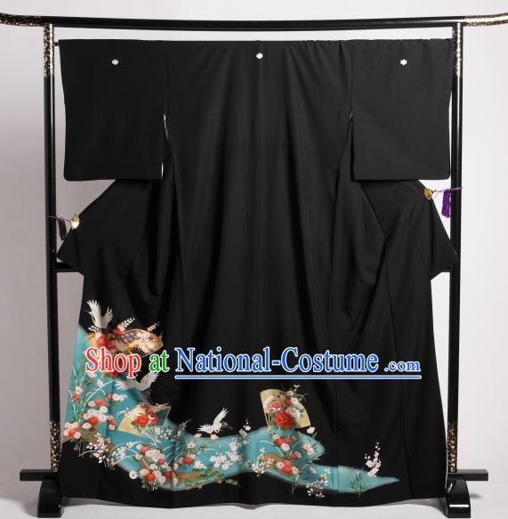 Japan Ancient Black Furisode Kimonos Traditional Female Yukata Dress Formal Costume for Women