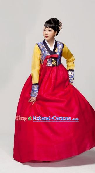 Korean Traditional Palace Garment Hanbok Fashion Apparel Costume Bride Red Dress for Women