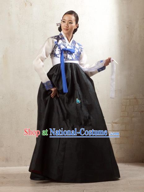 Korean Traditional Palace Garment Hanbok Fashion Apparel Costume Bride Black Dress for Women