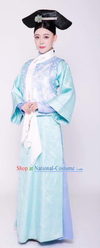 Chinese Ancient Qing Dynasty Courtmaid Palace Lady Embroidered Replica Costumes for Women