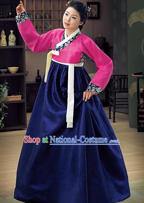 Korean Traditional Palace Garment Hanbok Fashion Apparel Costume Bride Navy Dress for Women