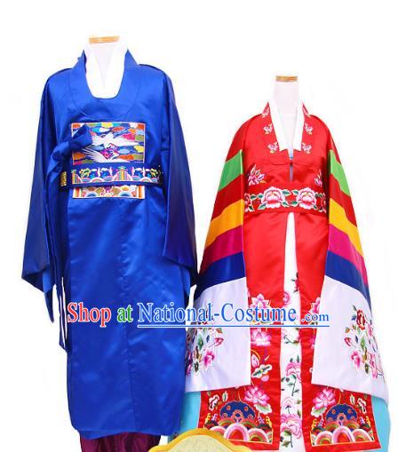 Korean Traditional Garment Palace Hanbok Fashion Apparel Costumes Bride and Bridegroom Wedding Clothing