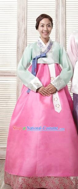 Korean Traditional Garment Palace Hanbok Fashion Apparel Costumes Bride Light Green Blouse and Dress for Women