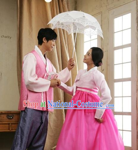 Korean Traditional Garment Palace Pink Hanbok Fashion Apparel Bride and Bridegroom Costumes