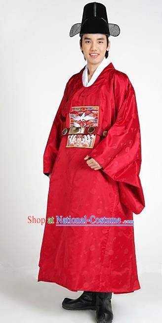 Asian Korean Traditional Hanbok Clothing Ancient Korean Emperor Costume Red Robe for Men