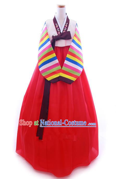 Korean Traditional Garment Palace Hanbok Pink Blouse and Red Dress Fashion Apparel Bride Costumes for Women