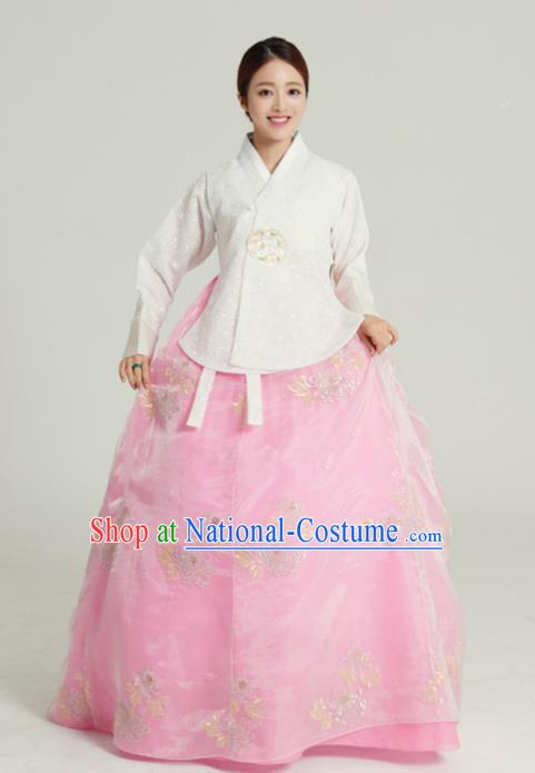 Korean Traditional Garment Palace Hanbok White Blouse and Pink Dress Fashion Apparel Bride Costumes for Women