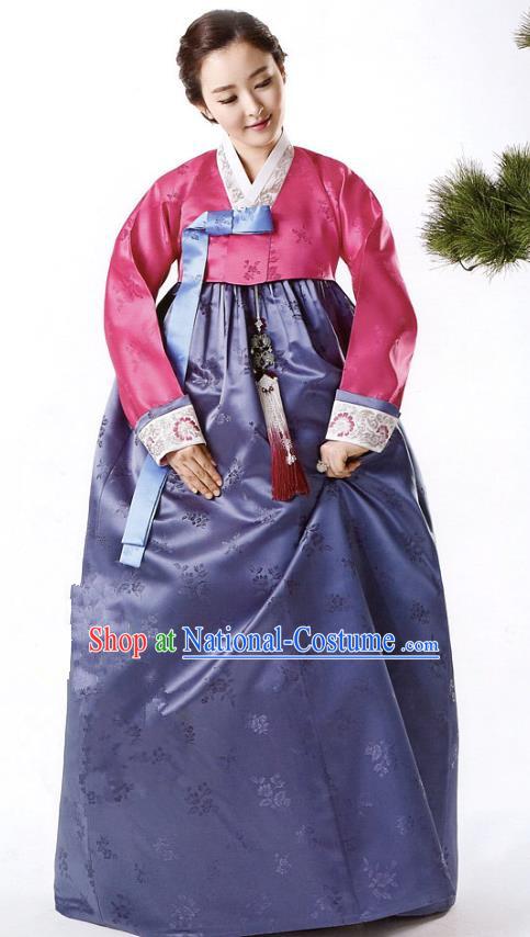 Korean Traditional Handmade Palace Hanbok Rosy Blouse and Purple Dress Fashion Apparel Bride Costumes for Women