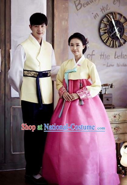 Asian Korean Traditional Palace Hanbok Couple Clothing Ancient Korean Bride and Bridegroom Costumes Complete Set