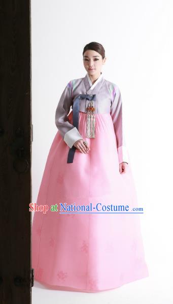 Korean Traditional Handmade Palace Hanbok Lilac Blouse and Pink Dress Fashion Apparel Bride Costumes for Women