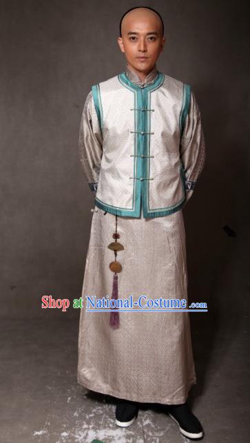 Chinese Ancient Qing Dynasty Manchu Mandarin Jacket Prince of Qianlong Costume for Men