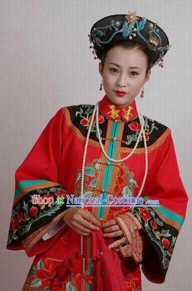 Chinese Ancient Manchu Palace Dress Qing Dynasty Imperial Consort of Shunzhi Kong Sizhen Costume for Women