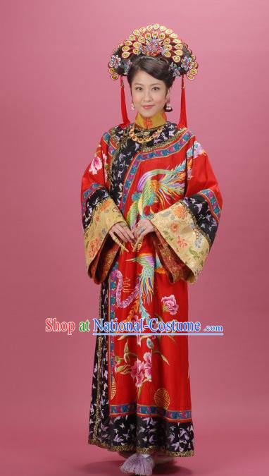 Chinese Ancient Manchu Imperial Consort Dress Qing Dynasty Palace Lady Embroidered Costume for Women