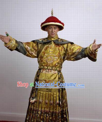 Chinese Ancient Qing Dynasty Imperial Robe Emperor Kangxi Costume for Men