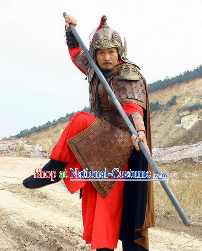 Chinese Ancient Ming Dynasty Invasions General Yu Dayou Costume Helmet and Armour for Men