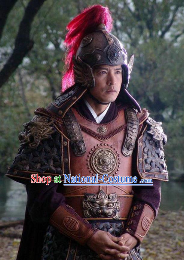 Chinese Ancient Ming Dynasty Invasions General Qi Jiguang Costume Helmet and Armour for Men