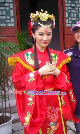 Ancient Chinese Ming Dynasty Princess of Zhu Yuanzhang Embroidered Wedding Dress Replica Costume for Women