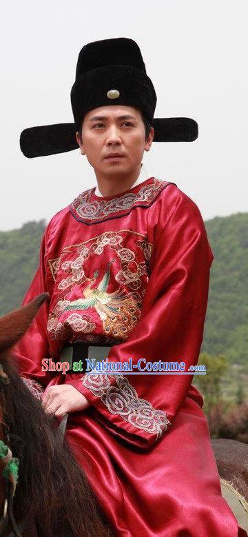 Chinese Ancient Ming Dynasty Magistrate Official Replica Costume Red Gwanbok for Men