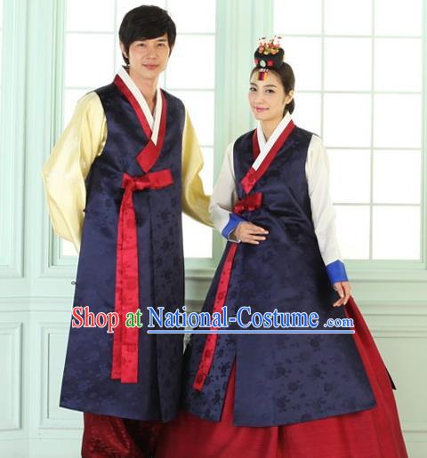 Asian Korean Palace Hanbok Ancient Traditional Wedding Bride and Bridegroom Costumes Complete Set