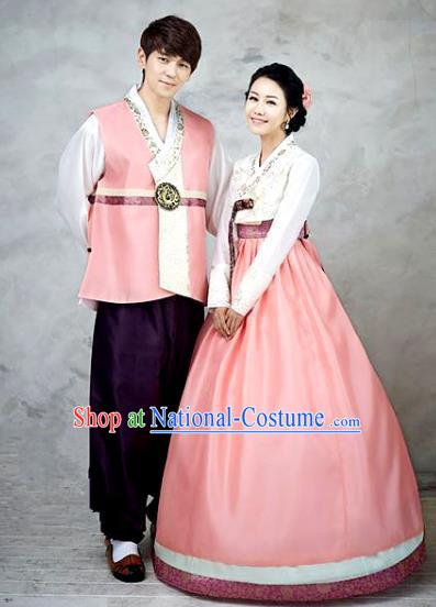 Asian Korean Palace Hanbok Ancient Traditional Wedding Bride and Bridegroom Costumes Complete Set