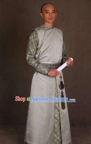 Chinese Ancient Qing Dynasty Manchu Mandarin Long Robe Prince of Qianlong Costume for Men