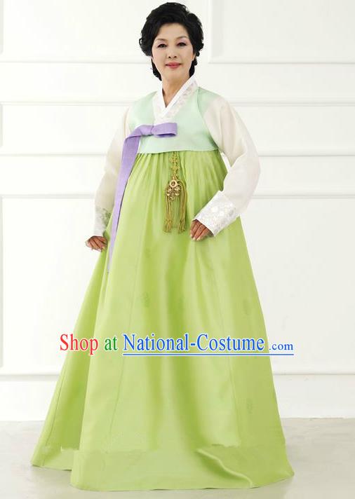 Top Grade Korean Hanbok Traditional Hostess Blouse and Green Dress Fashion Apparel Costumes for Women