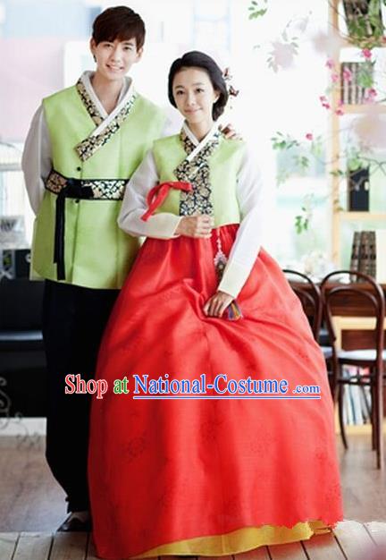 Asian Korean Traditional Wedding Hanbok Ancient Korean Bride and Bridegroom Costumes Complete Set