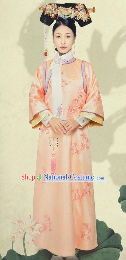 Chinese Qing Dynasty Manchu Princess Rongxian Embroidered Dress Ancient Palace Lady Replica Costume for Women