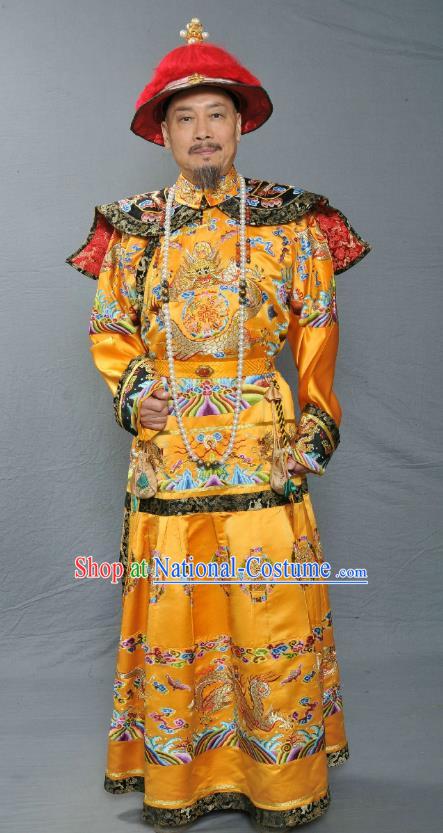 Chinese Ancient Qing Dynasty Emperor Kangxi Xuanye Imperial Robe Replica Costume for Men