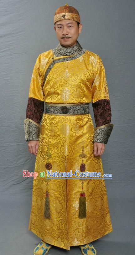 Chinese Ancient Qing Dynasty Manchu Crown Prince of Kangxi Replica Costume for Men