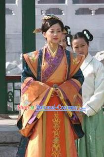 Chinese Ancient Ming Dynasty Empress Dowager Li Wanli Embroidered Dress Costume for Women