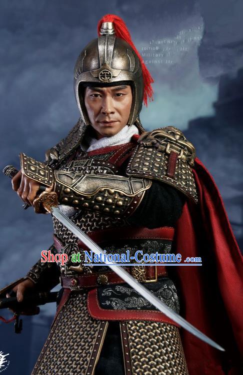 Traditional Chinese Ancient Ming Dynasty Invasions General Qi Jiguang Costume Helmet and Armour for Men