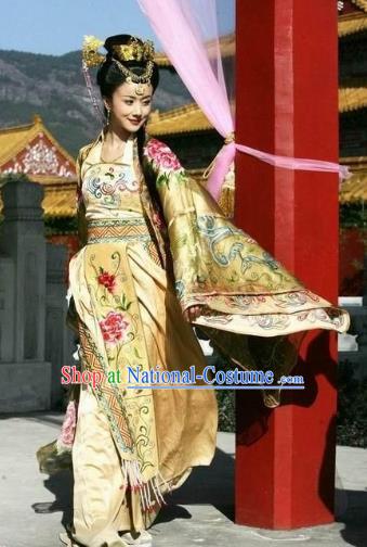 Chinese Ancient Ming Dynasty Courtesan Li Xiangjun Embroidered Dress Costume for Women