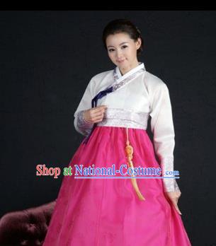 Top Grade Korean Hanbok Traditional Bride White Blouse and Pink Dress Fashion Apparel Costumes for Women