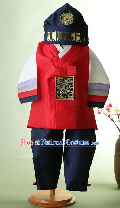 Asian Korean Hanbok Ancient Palace Boys Red Shirt and Pants Traditional Costume for Kids