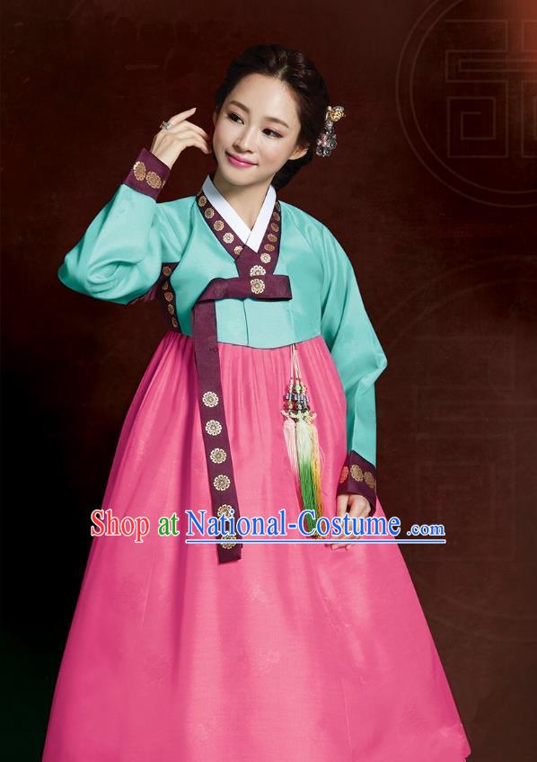 Top Grade Korean Hanbok Traditional Green Blouse and Pink Dress Fashion Apparel Costumes for Women